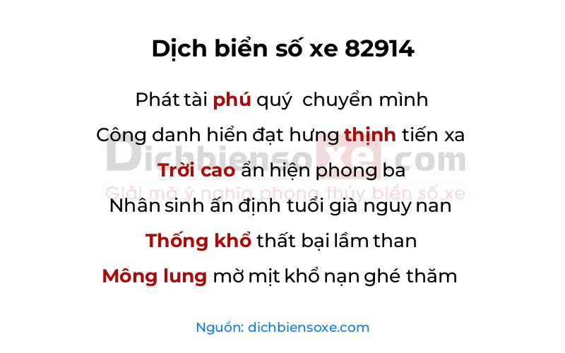 Dịch thơ biển số 82914