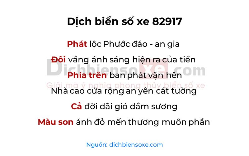 Dịch thơ biển số 82917