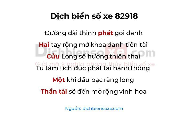 Dịch thơ biển số 82918
