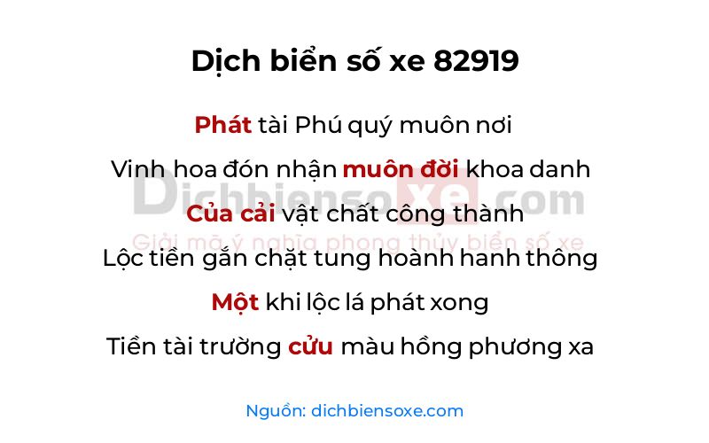 Dịch thơ biển số 82919