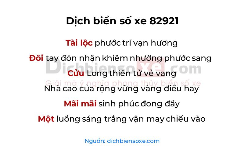 Dịch thơ biển số 82921