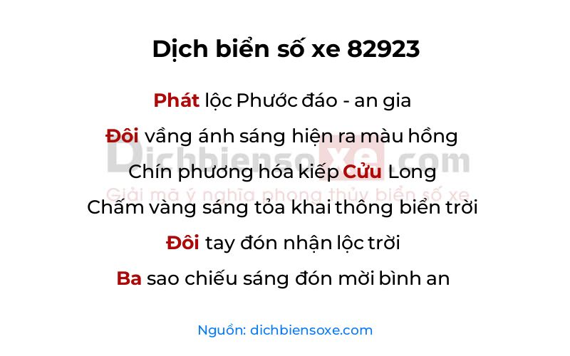 Dịch thơ biển số 82923