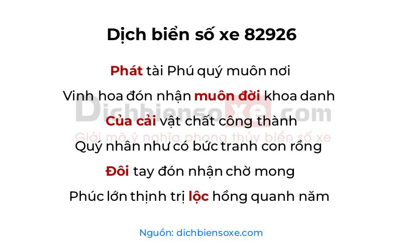 Dịch thơ biển số 82926