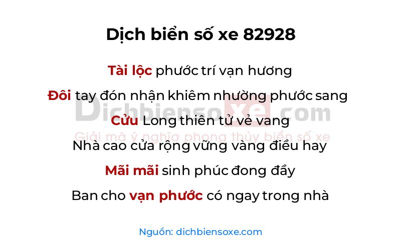 Dịch thơ biển số 82928