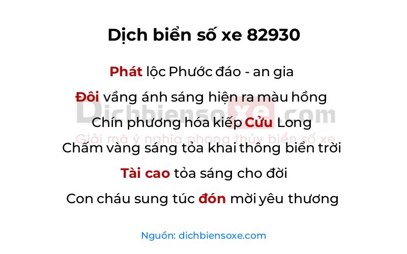 Dịch thơ biển số 82930