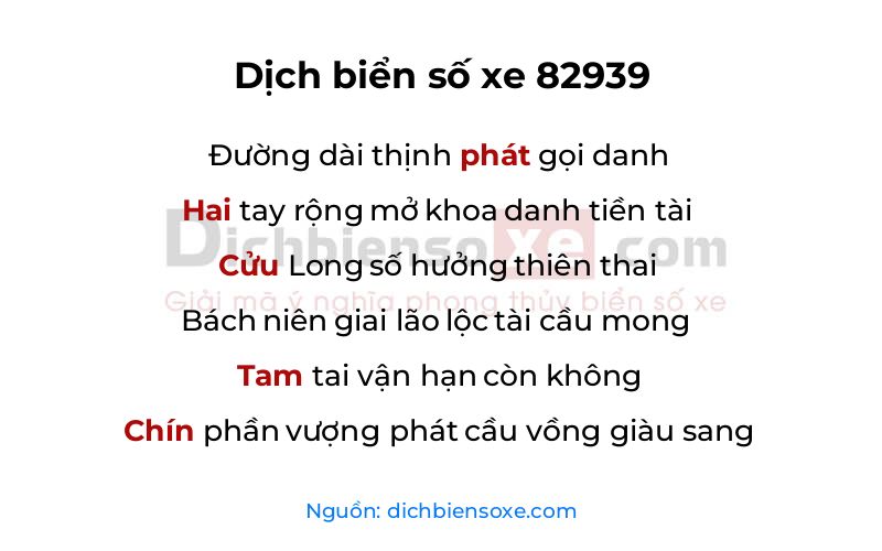 Dịch thơ biển số 82939