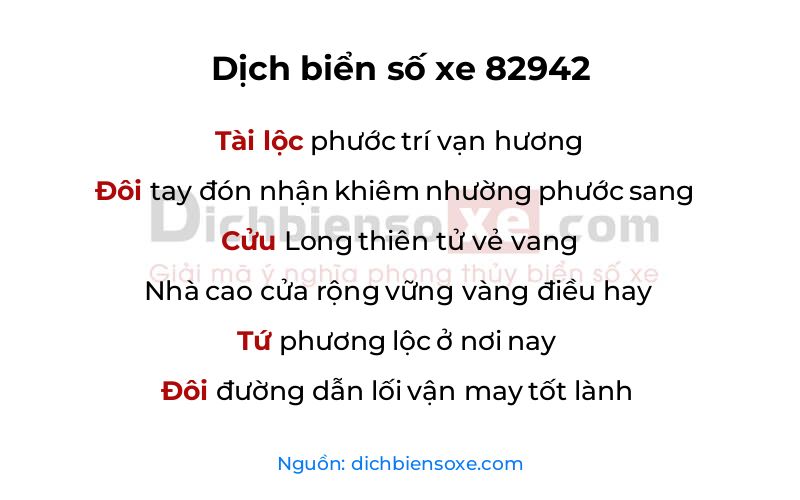 Dịch thơ biển số 82942