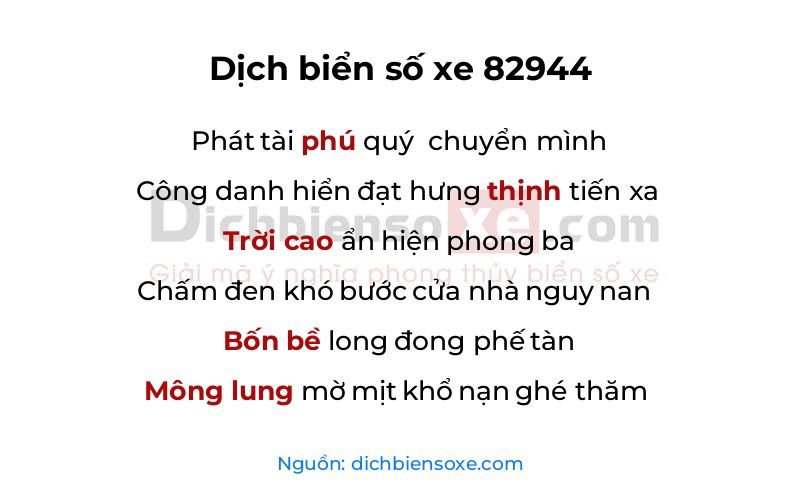 Dịch thơ biển số 82944