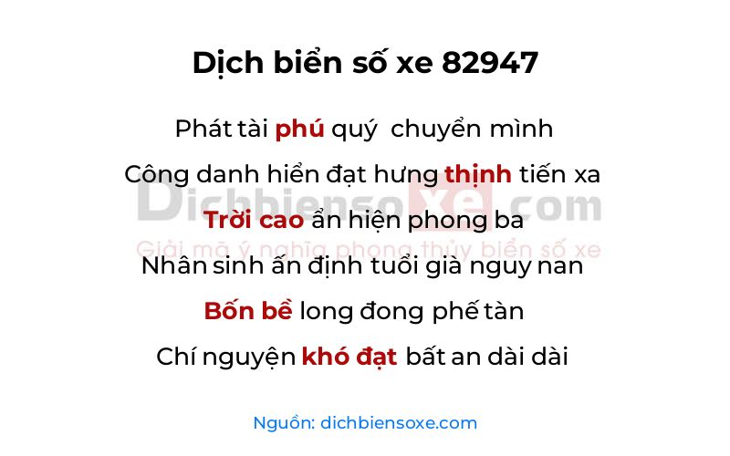 Dịch thơ biển số 82947