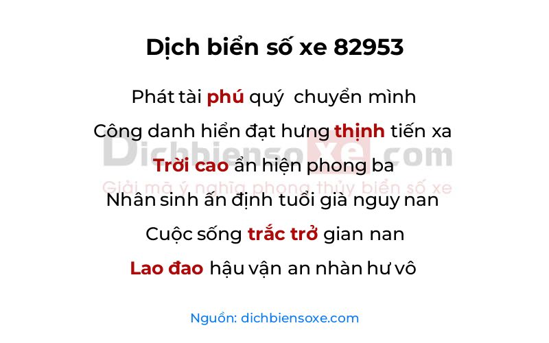 Dịch thơ biển số 82953