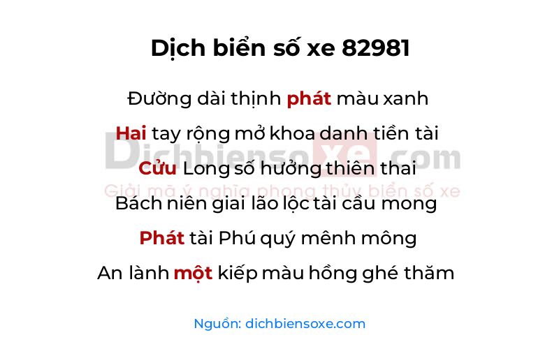Dịch thơ biển số 82981