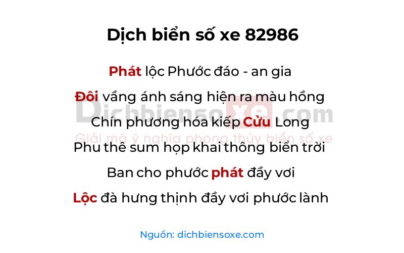 Dịch thơ biển số 82986