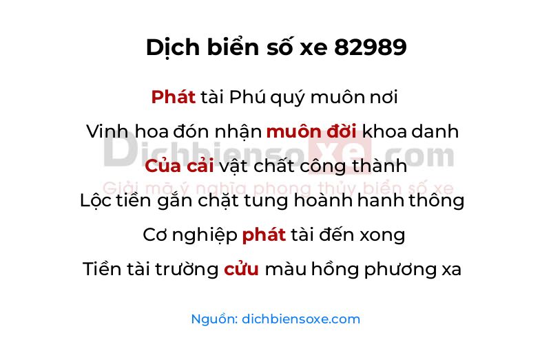 Dịch thơ biển số 82989