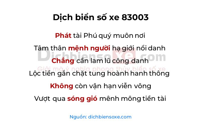 Dịch thơ biển số 83003