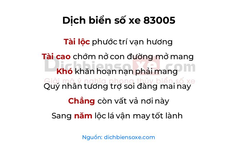 Dịch thơ biển số 83005