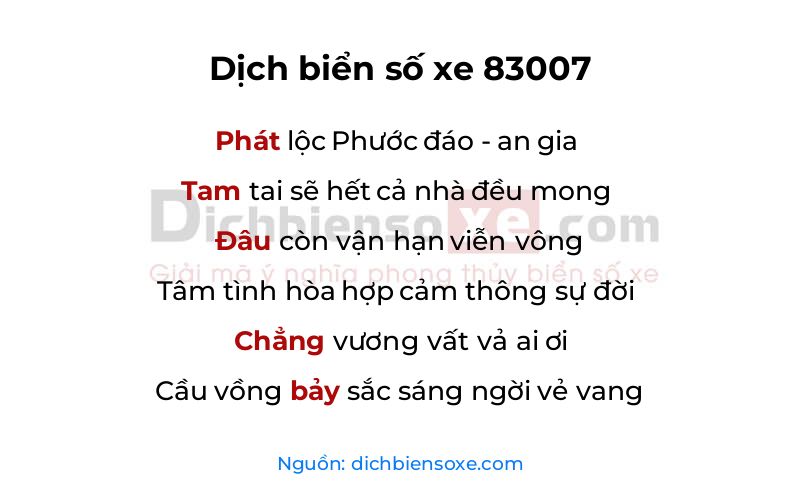 Dịch thơ biển số 83007