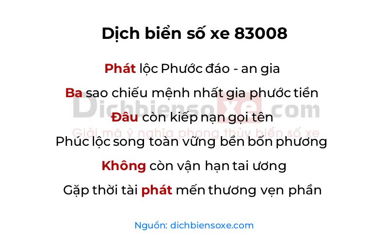 Dịch thơ biển số 83008