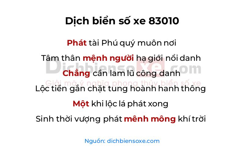 Dịch thơ biển số 83010