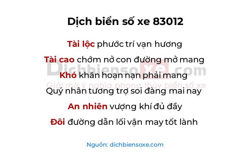 Dịch thơ biển số 83012