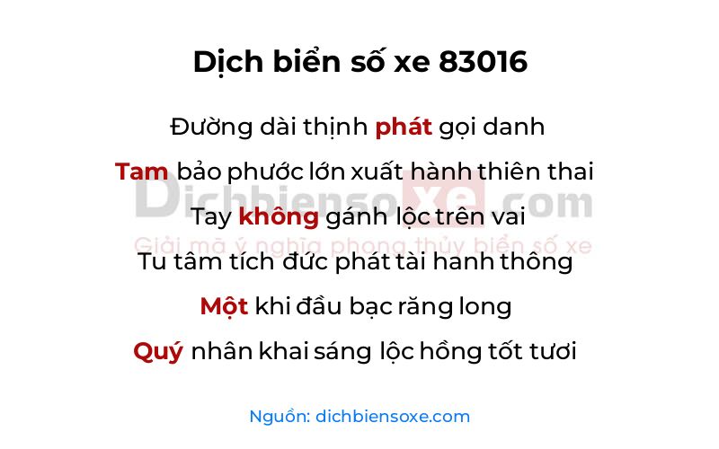 Dịch thơ biển số 83016