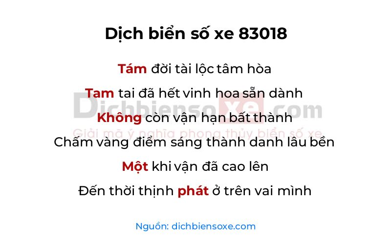 Dịch thơ biển số 83018