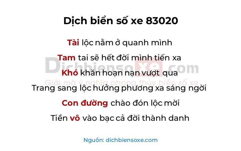 Dịch thơ biển số 83020
