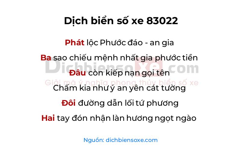 Dịch thơ biển số 83022