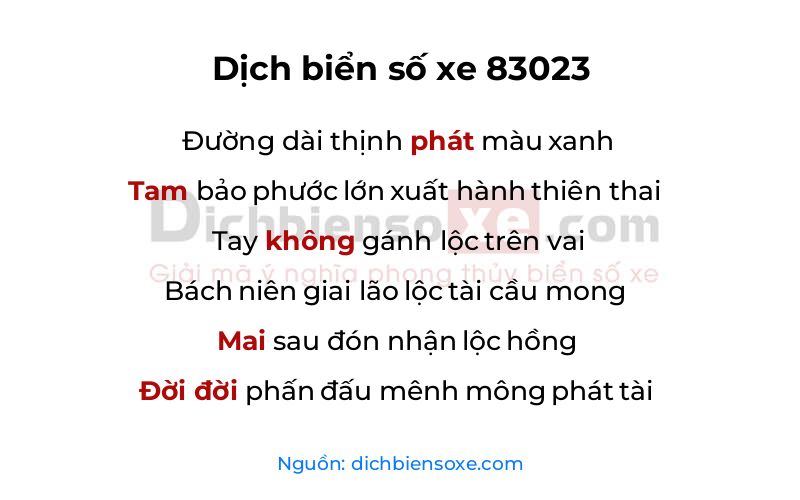 Dịch thơ biển số 83023