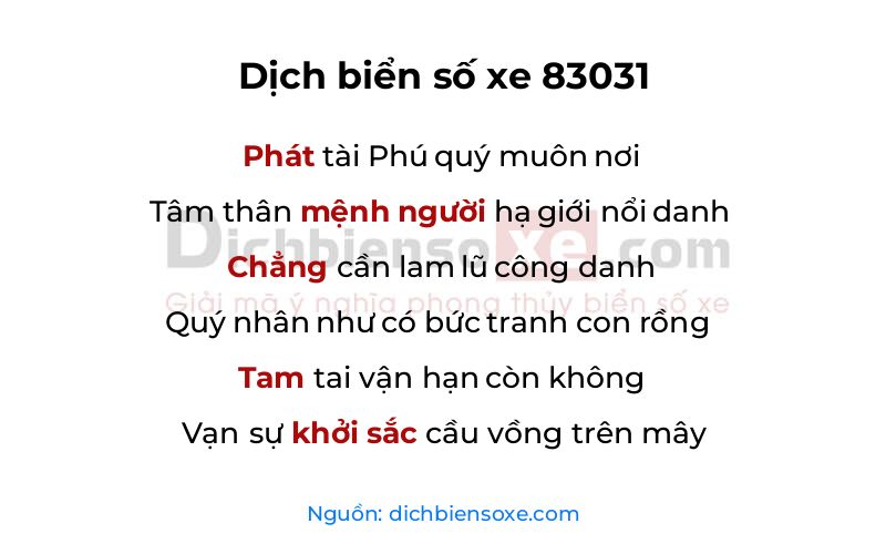 Dịch thơ biển số 83031