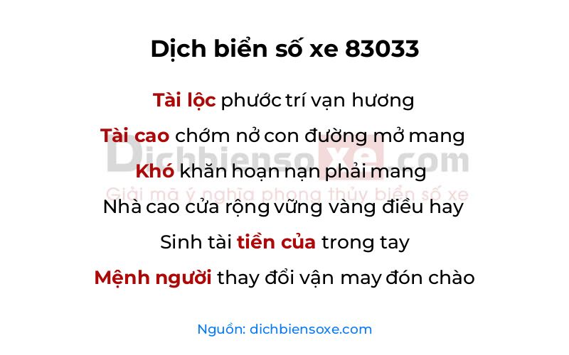 Dịch thơ biển số 83033