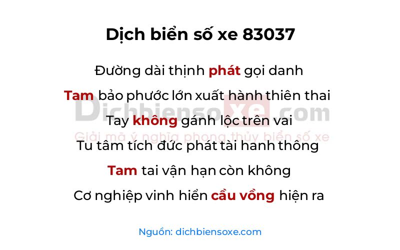 Dịch thơ biển số 83037