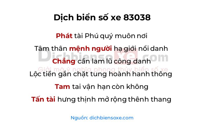 Dịch thơ biển số 83038