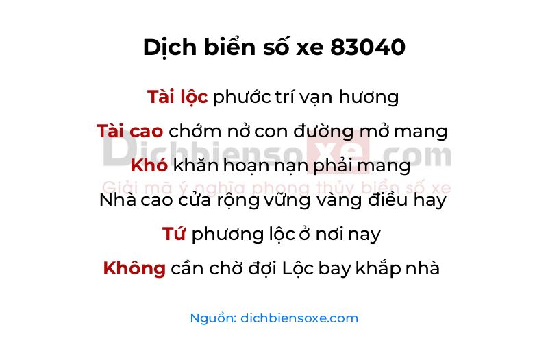 Dịch thơ biển số 83040