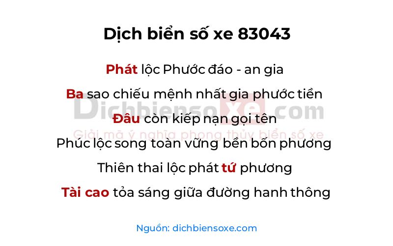 Dịch thơ biển số 83043