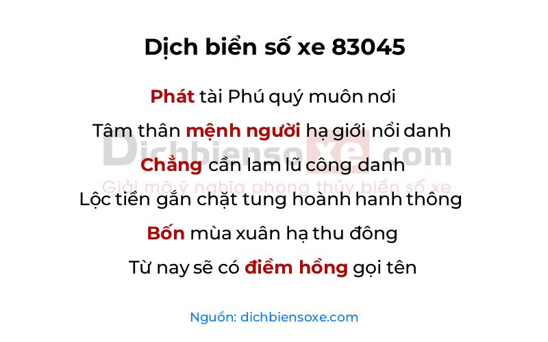 Dịch thơ biển số 83045