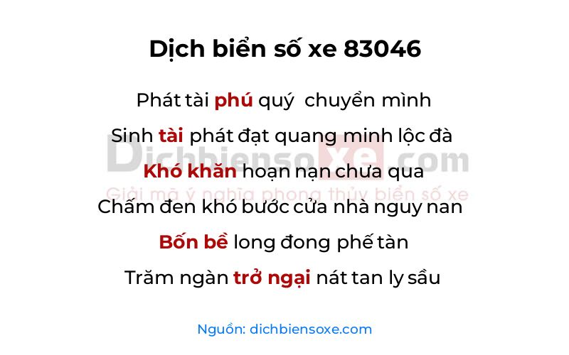 Dịch thơ biển số 83046