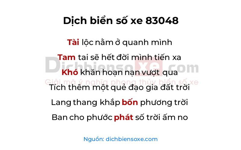 Dịch thơ biển số 83048