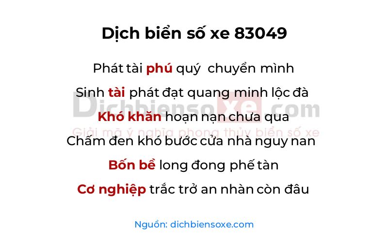 Dịch thơ biển số 83049