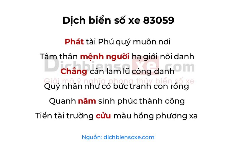 Dịch thơ biển số 83059