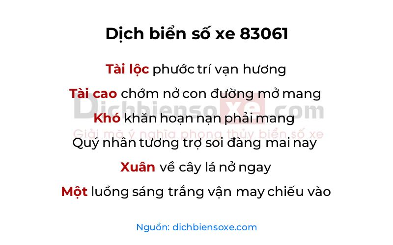 Dịch thơ biển số 83061
