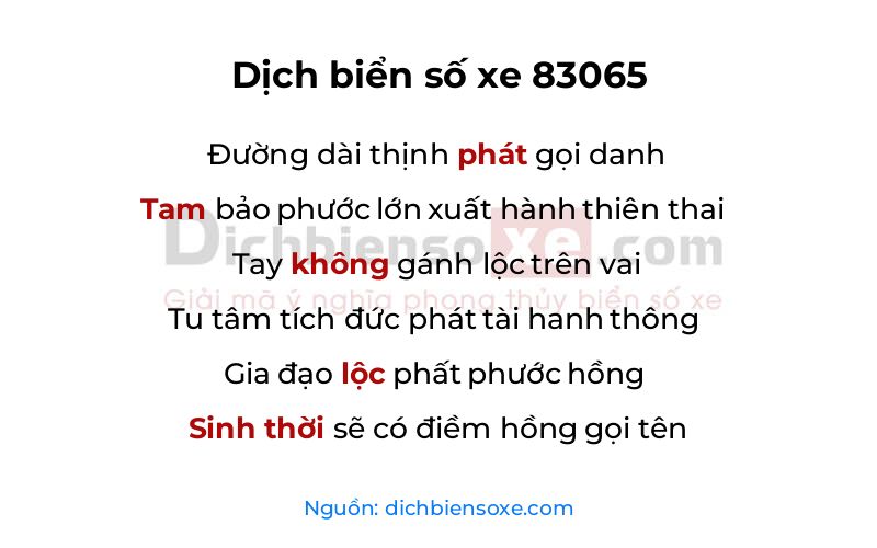 Dịch thơ biển số 83065