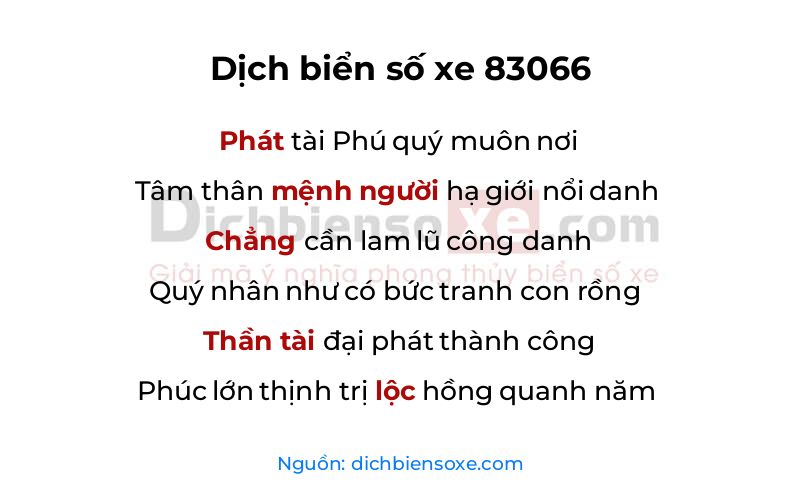 Dịch thơ biển số 83066