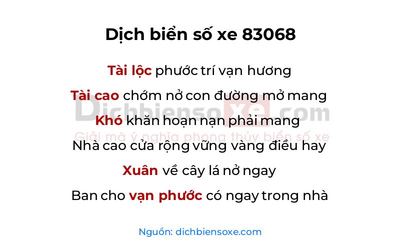 Dịch thơ biển số 83068