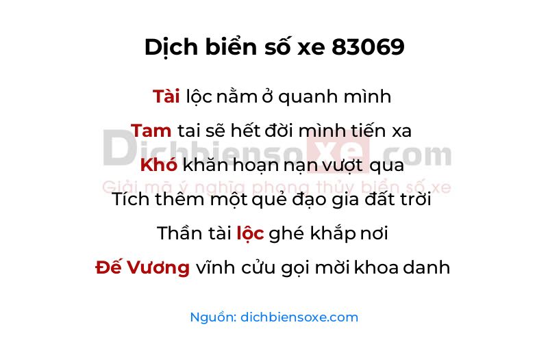 Dịch thơ biển số 83069