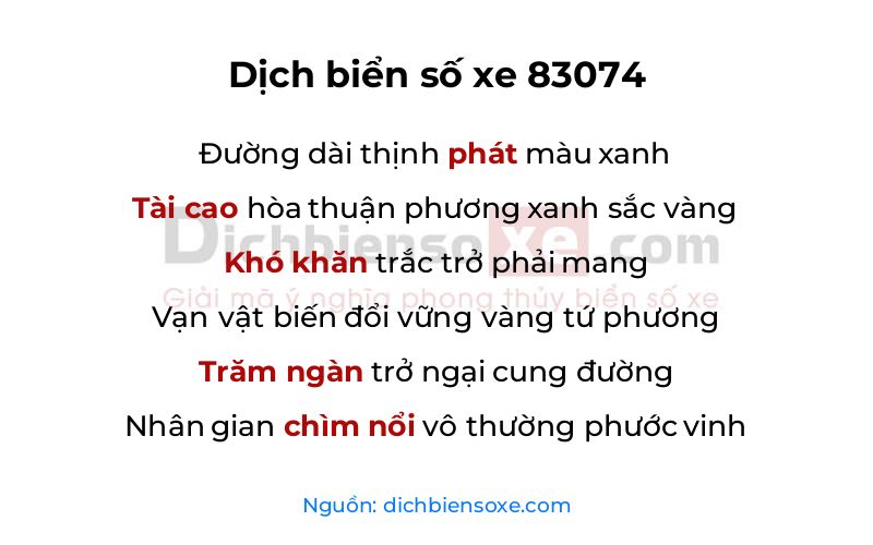 Dịch thơ biển số 83074