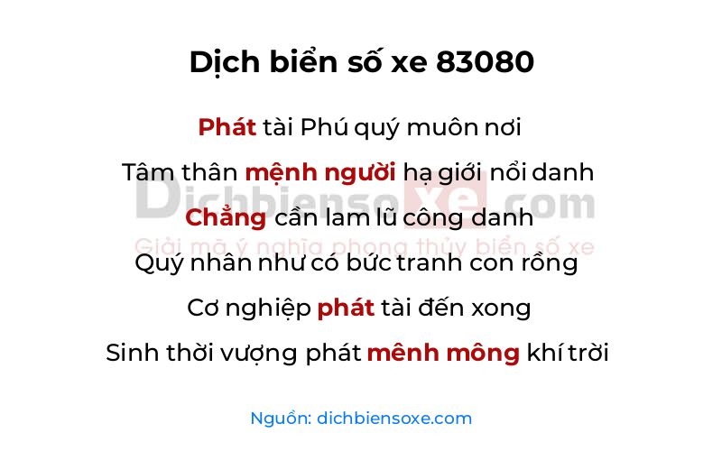 Dịch thơ biển số 83080