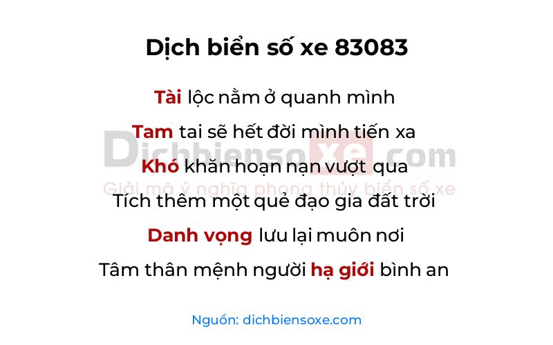 Dịch thơ biển số 83083