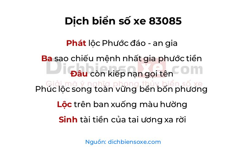 Dịch thơ biển số 83085