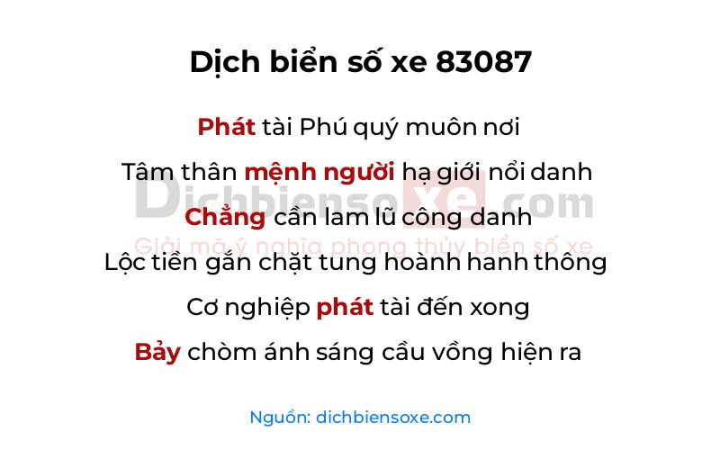 Dịch thơ biển số 83087