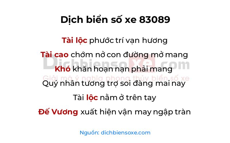 Dịch thơ biển số 83089